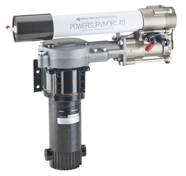 Spectra Watermakers - Katadyn Group PowerSurvivor 40E-Analog, 1.5 gallons per hour. The PowerSurvivor 40E is compact and energy efficient, drawing only 4 amps to desalinate water for your yacht. 